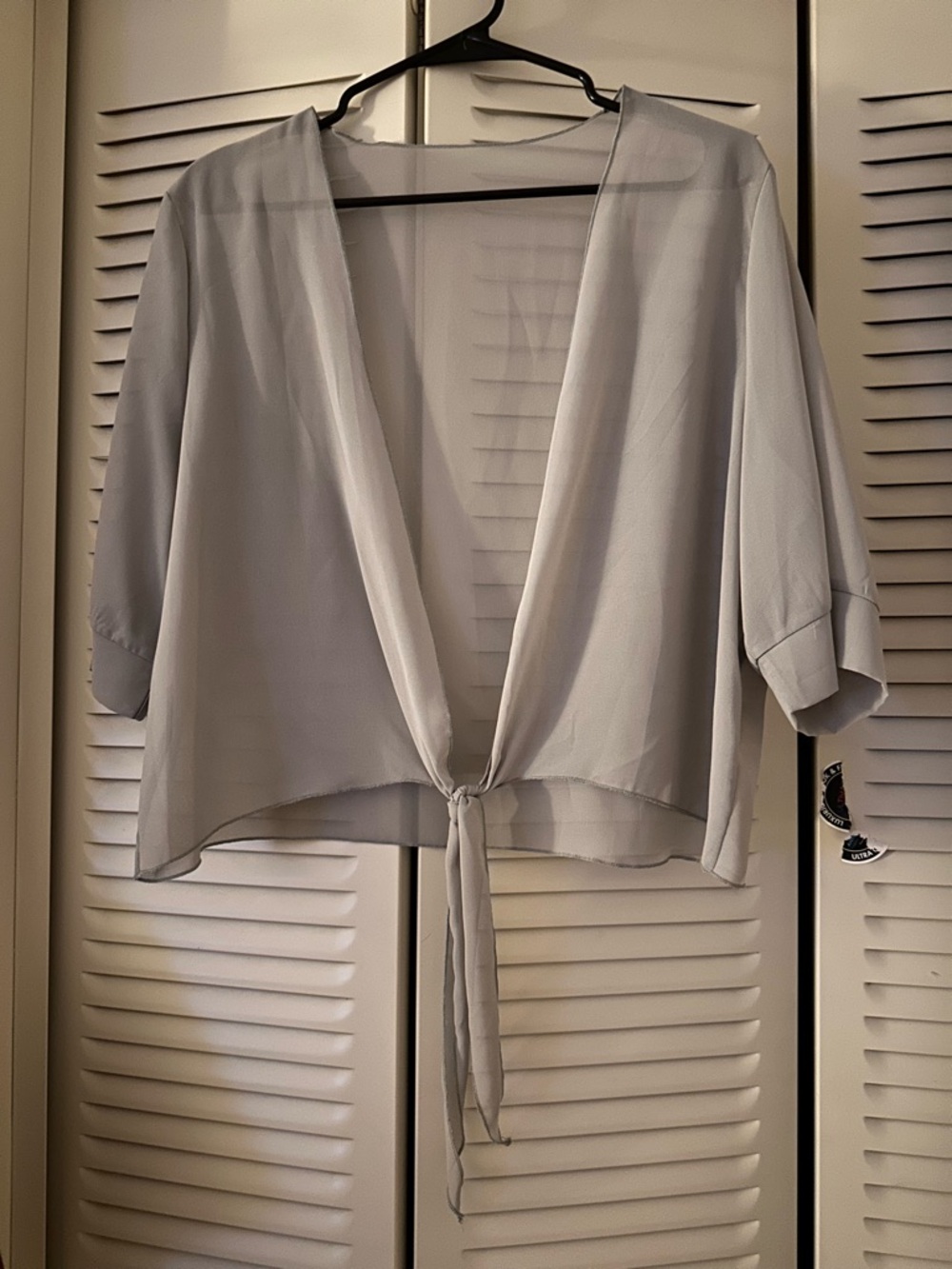 Light Gray Tie-Front Sheer Kimono Jacket